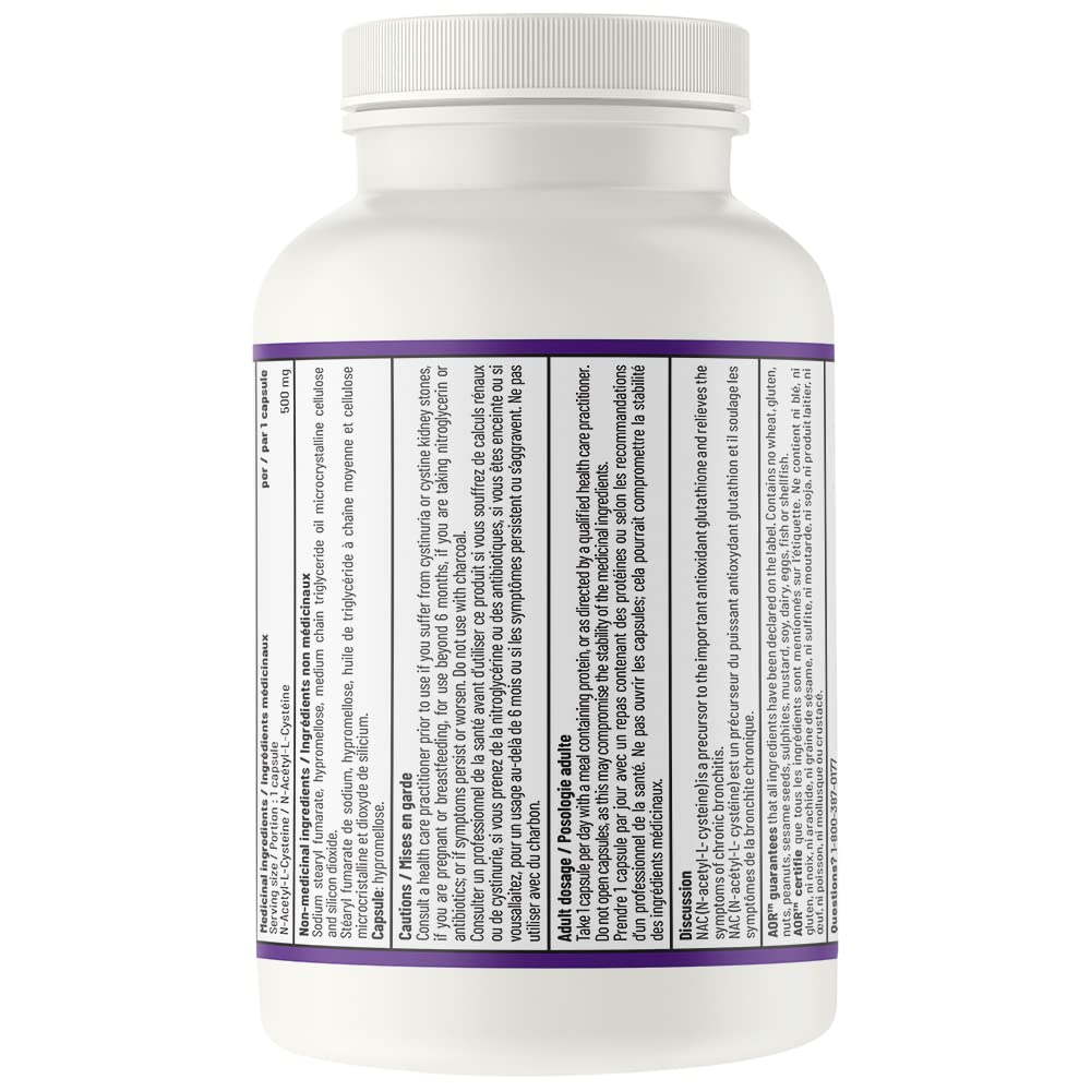 AOR - Complément de NAC 500mg N-Acétylcystéine, 120 Gélules - Soulagement du mucus, Soulagement de la bronchite, Évacuation du mucus, Complément respiratoire et de détoxification - Gélules de N-Acétylcystéine NAC 500mg