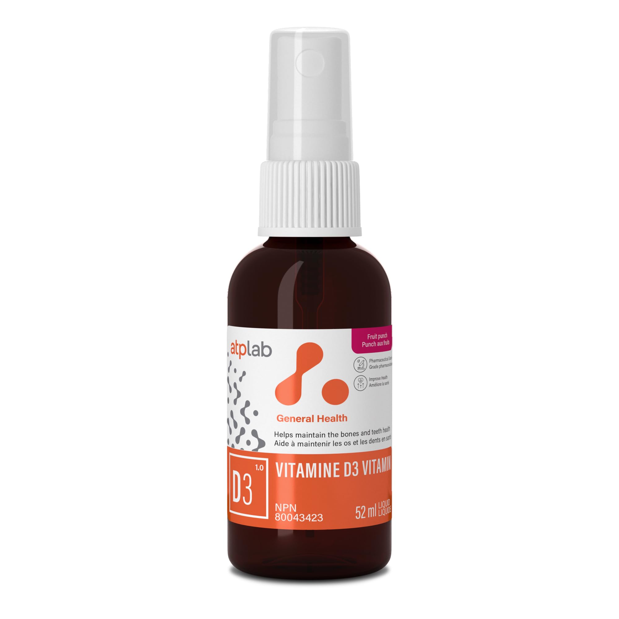 ATP LAB - Vitamine D3 1000 UI Spray Oral 52 ml 185 Portions - Supplément de Vitamine D3 pour la Santé des Os et des Dents - Spray de Vitamine D pour Adultes - Testé par une Tierce Partie - Formulé et Fabriqué au Canada