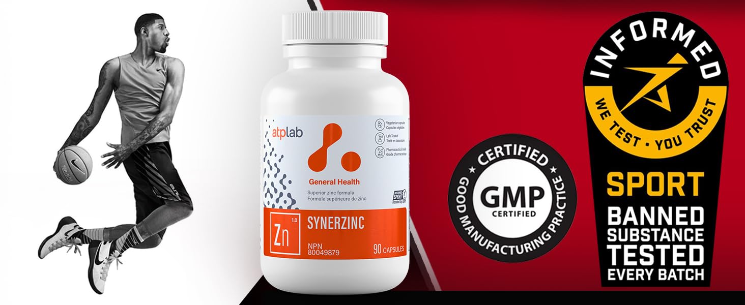 ATP LAB - Synerzinc, 90 Capsules 90-Day Supply - Zinc Supplement An Essential Mineral - Helps to Maintain Healthy Skin and Immune Function - Helps to Produce and Repair Connective Tissue