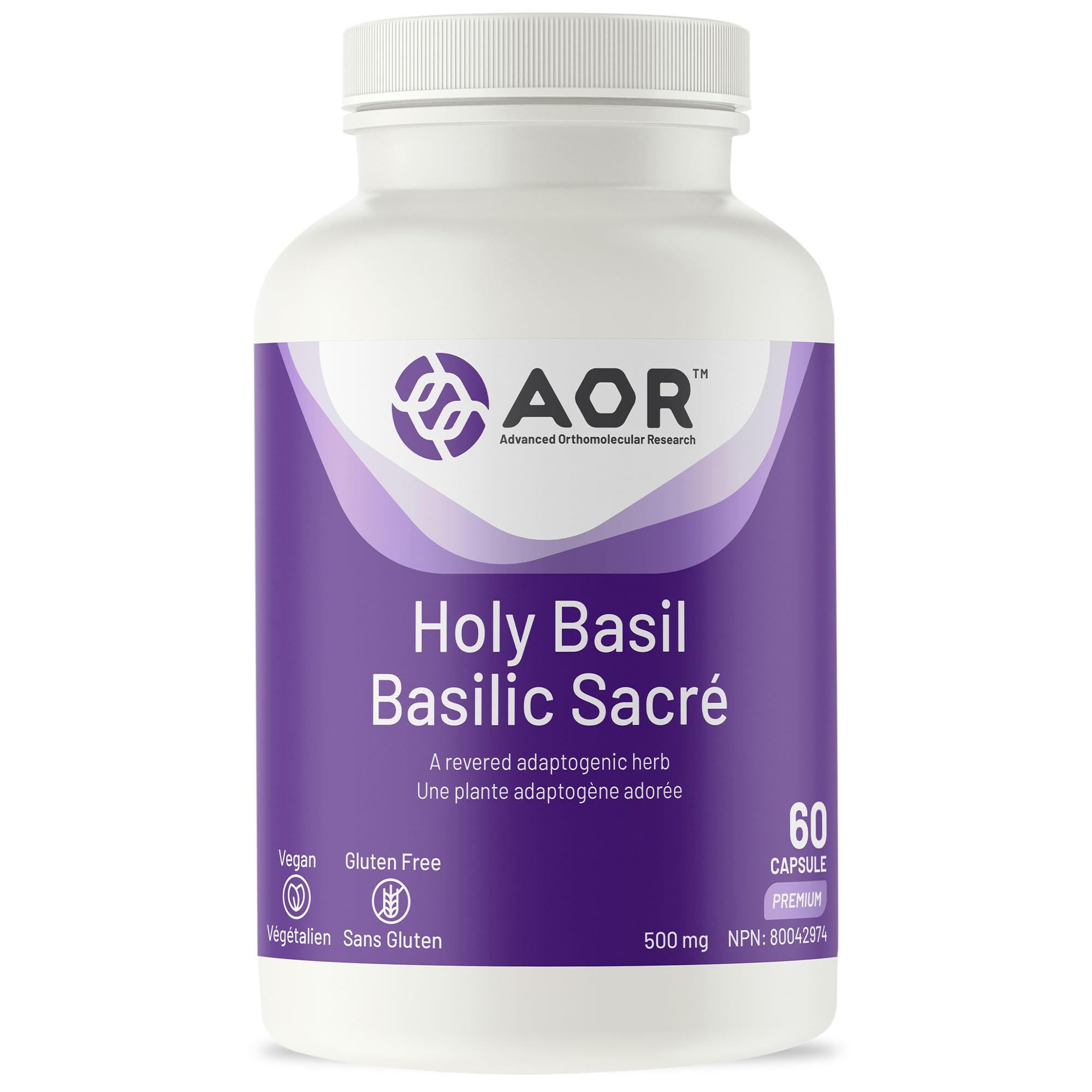AOR Basilic Sacré (Tulsi) 500mg, 60 gélules – Cure de 30 jours – Herbe adaptogène vénérée, Bienfaits traditionnels de l'Ayurveda – Végétalien et sans gluten – Favorise le niveau d'énergie, Formule à base de plantes pour la vitalité quotidienne
