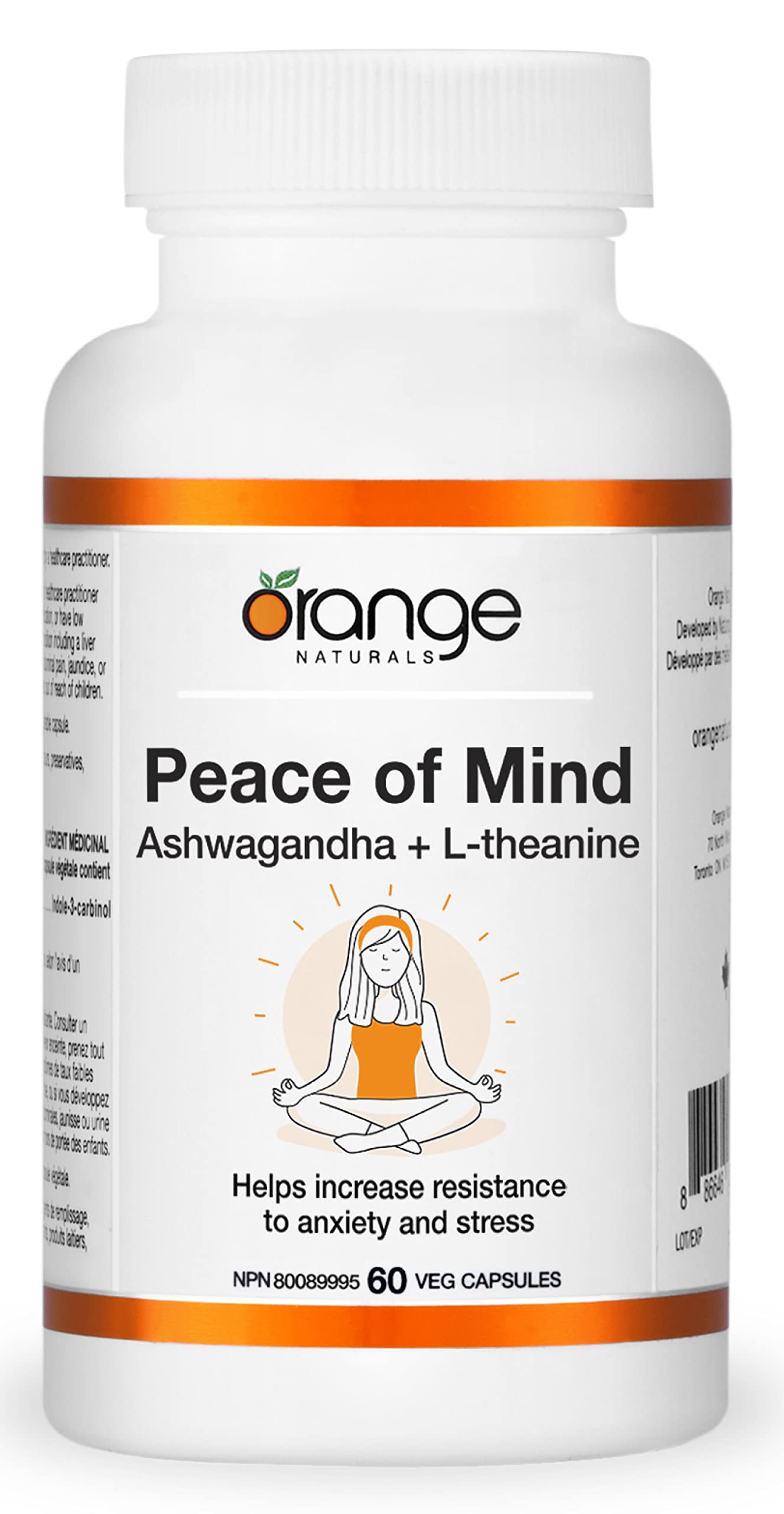 Orange Naturals - Tranquillité d'esprit, Ashwagandha KSM-66 et L-théanine, 60 gélules pour 30 jours - Ashwagandha haute concentration 300 mg et L-théanine 100 mg pour la relaxation et la concentration - Végan et sans OGM