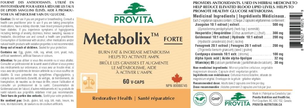 Provita Metabolix AMPK™ : Booster d'énergie cellulaire – Favorise un métabolisme sain du glucose et réduit le taux de lipides sanguins (60 capsules)
