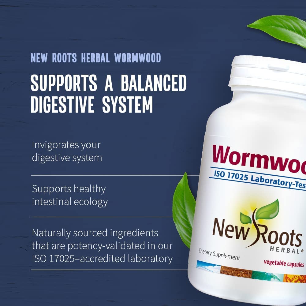 New Roots Herbal Wormwood Capsules for Adults, Digestive Bitters, 100 Pack