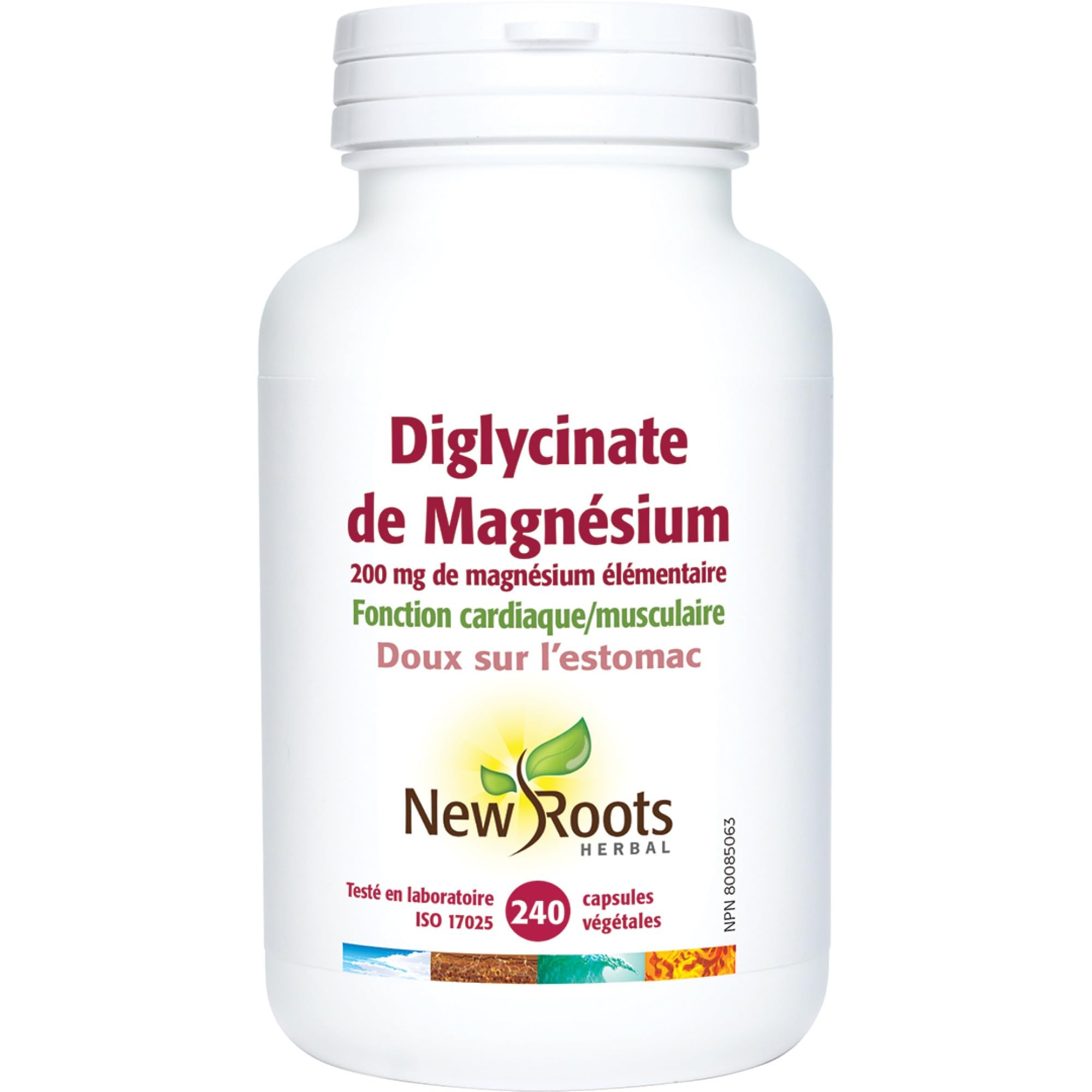 New Roots Herbal Bisglycinate de Magnésium, 120 Capsules Fourniture de 120 Jours - Magnésium Élémentaire de 200mg pour le Sommeil, le Cœur, la Fonction Musculaire, l'Équilibre Électrolytique et la Santé Osseuse - Doux pour l'Estomac - Sans OGM