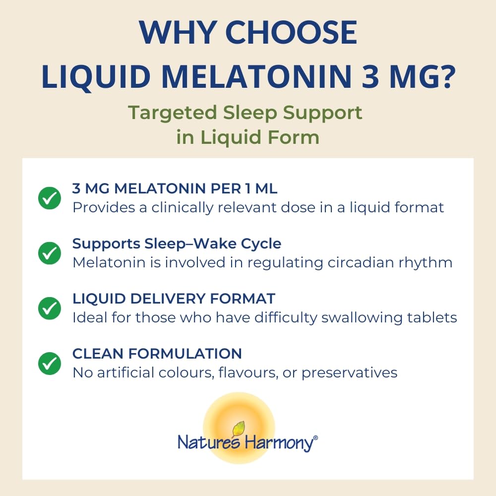 Nature’s Harmony Sleep Tight Liquid Melatonin 3 mg – Sleep Quality & Circadian Rhythm Support – Berry Flavour – 50 mL Liquid Drops