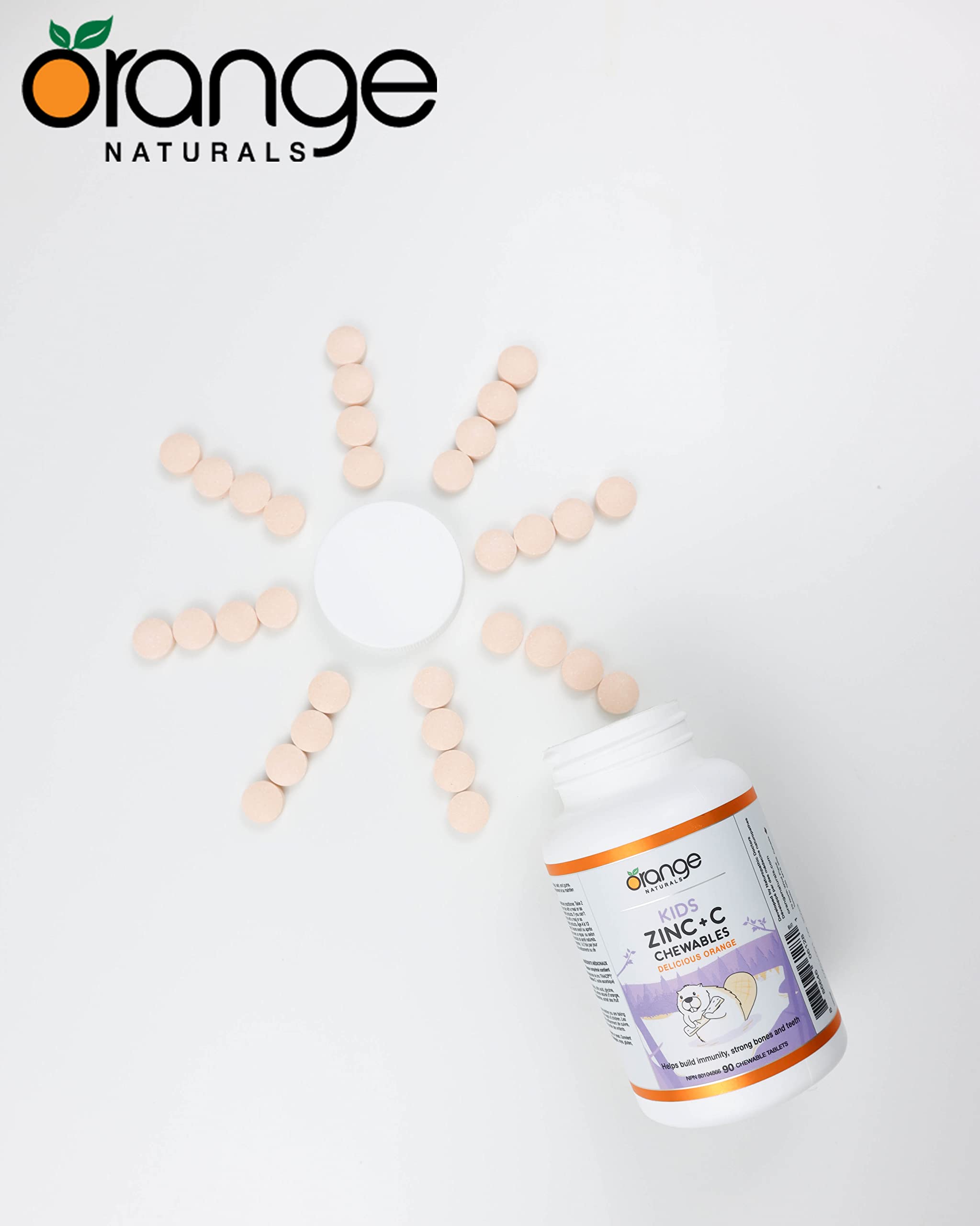 Orange Naturals Enfants Zinc + Vitamine C, 90 Comprimés à Croquer, 90 Jours d'Approvisionnement avec 12mg de Zinc et 100mg de Vitamine C, Aide à Renforcer l'Immunité, les Os et les Dents Forts - Soutien au Bien-Être Général