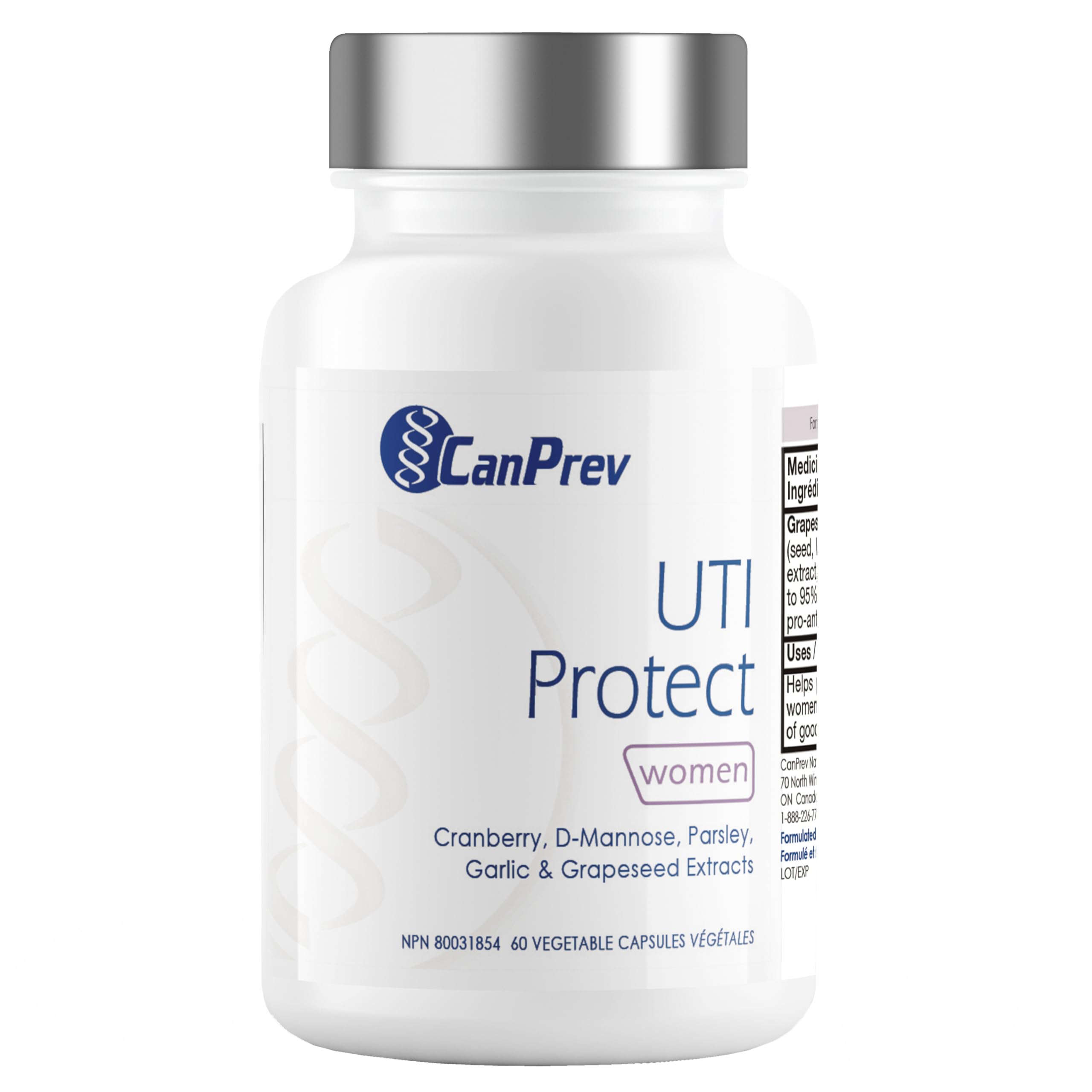 CanPrev UTI Protect, 60 Capsules 30-Day Supply - D-Mannose for Bladder Support with Cranberry, Parsley, Garlic & Grapeseed Extracts, Promotes Bladder Comfort & Urinary Tract Wellness - Vegan & Non-GMO