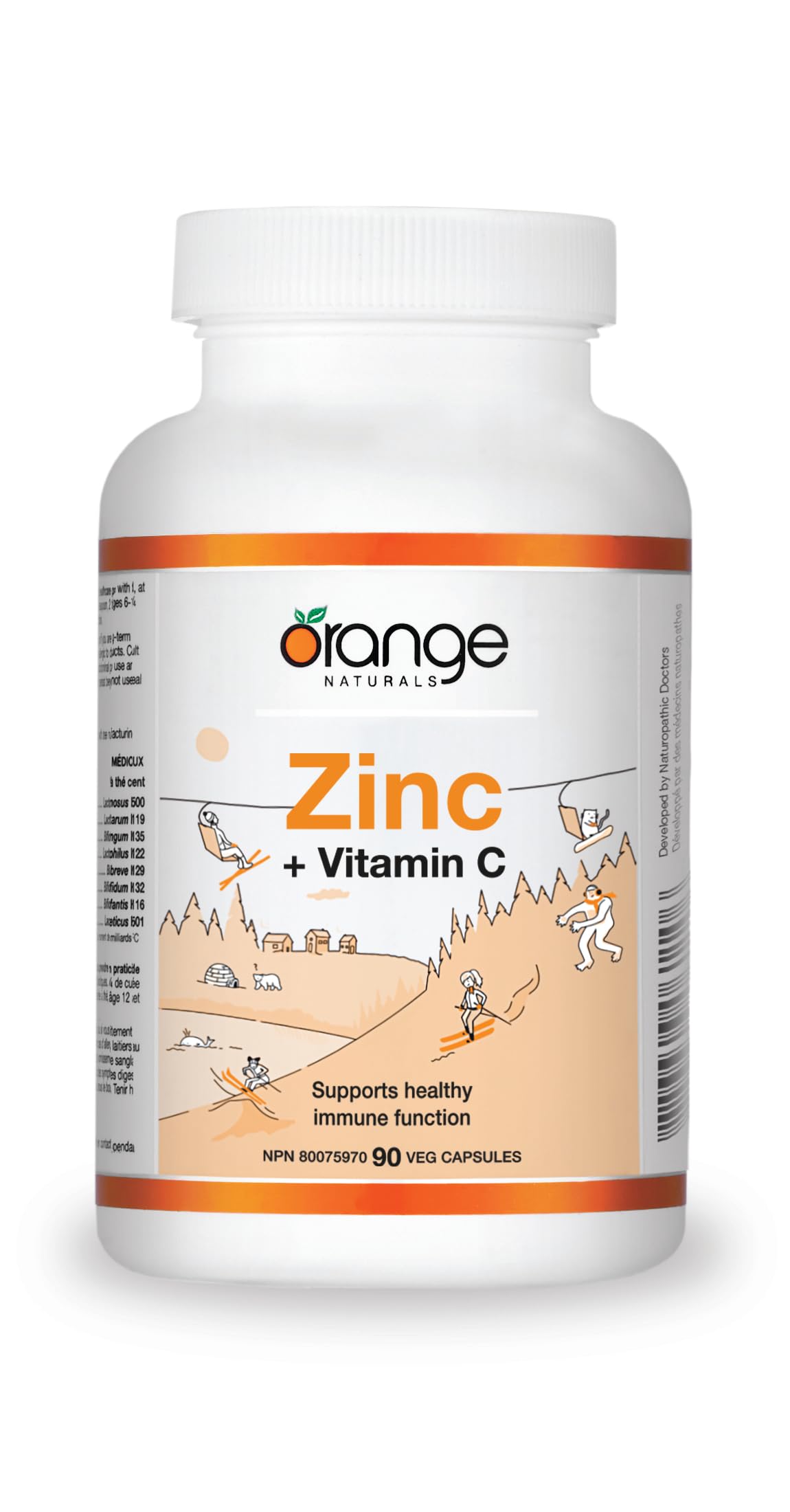 Orange Naturals Zinc & Vitamin C Capsules, 50mg, 400mg Vit C, 90 Day Supply