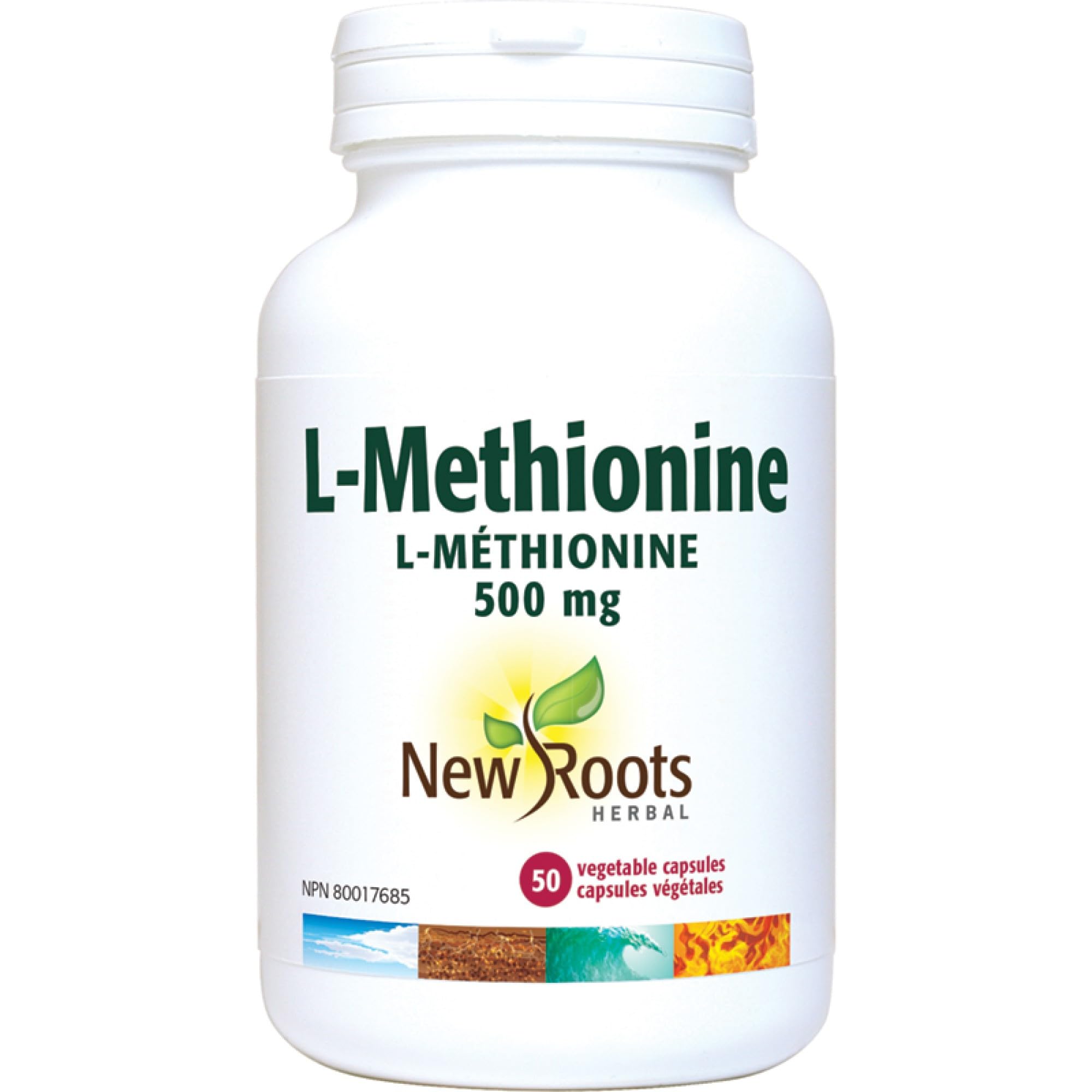 New Roots Herbal L-Méthionine 500 mg, Acide Aminé, Soutien Essentiel pour l'Activité Hépatique et le Bien-Être Quotidien, 50 Gélules Végétales, Approvisionnement de 50 Jours