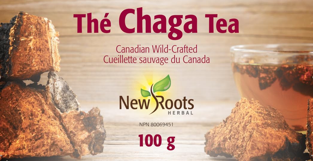 New Roots Herbal Organic Chaga Mushroom Tea Powder, 100g, 33 Servings, Authentic Wild-Crafted Superfood from Canadian Forests, Sustainably Harvested, Supports Vitality, Rich in Antioxidants, Non-GMO