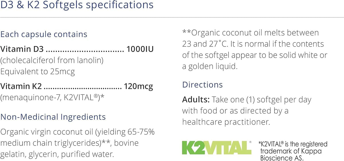 CanPrev Vitamin D3 K2 Supplement, Coconut Oil, 60 Softgels, 60 Day Supply