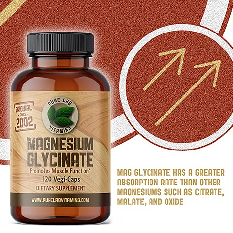 Pure Lab Vitamins | Magnesium Glycinate 165mg | Vegan, Gluten free, Sugar free, Soy free | Helps Maintain Muscle Function in Conditions like Pain, Constipation, Insomnia
