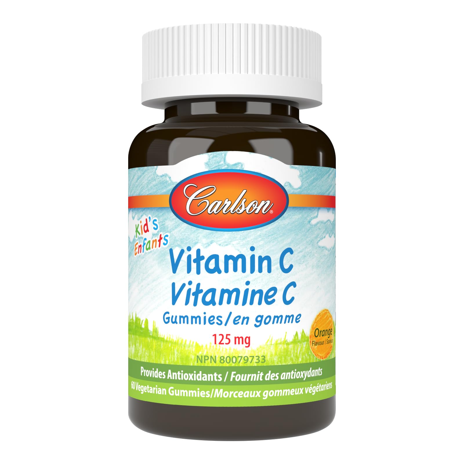 Carlson - Kid's Vitamin C Gummies, 125 mg, Optimal Wellness, Non-GMO, Orange, 60 Vegetarian Gummies