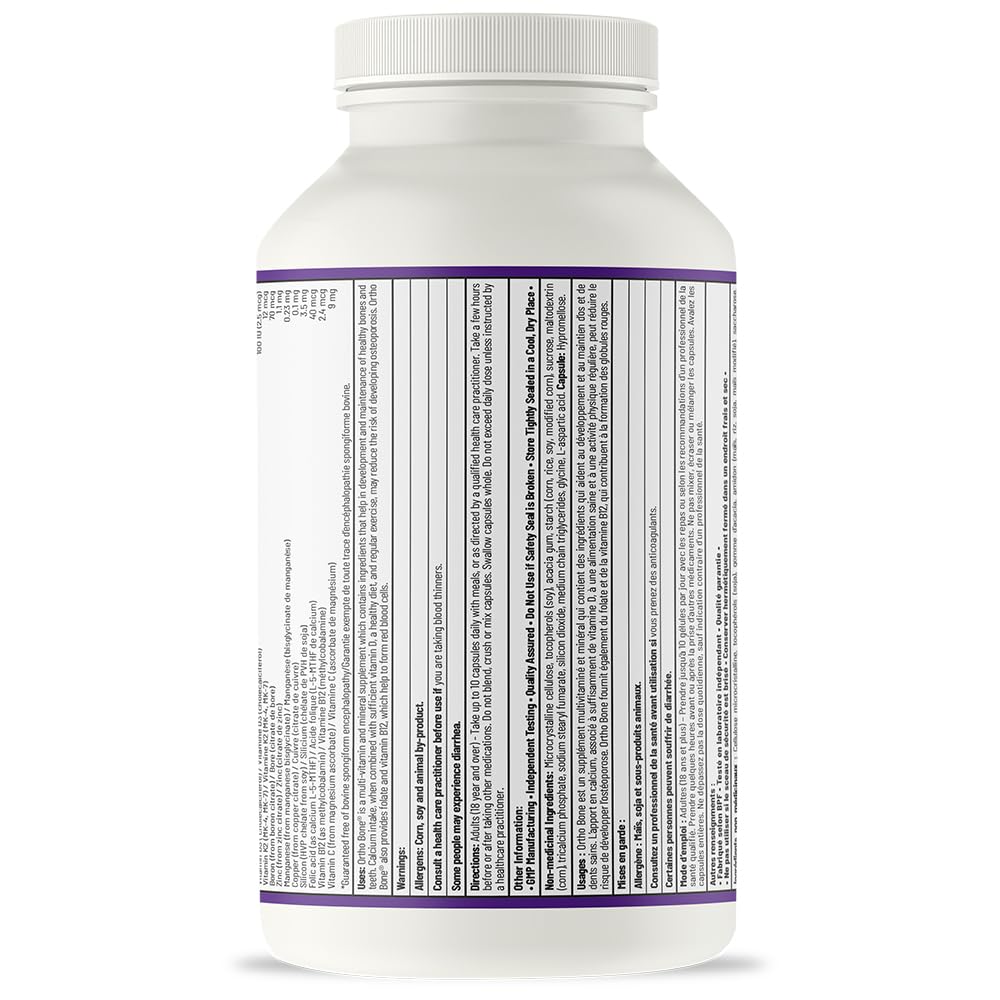 AOR Ortho Bone avec complexe MCHA 202 mg 300 gélules, approvisionnement de 1 mois - Complément de soutien osseux pour des os solides et une bonne densité - Sans gluten et sans OGM - Mélange avancé de minéraux et de nutriments pour la santé osseuse