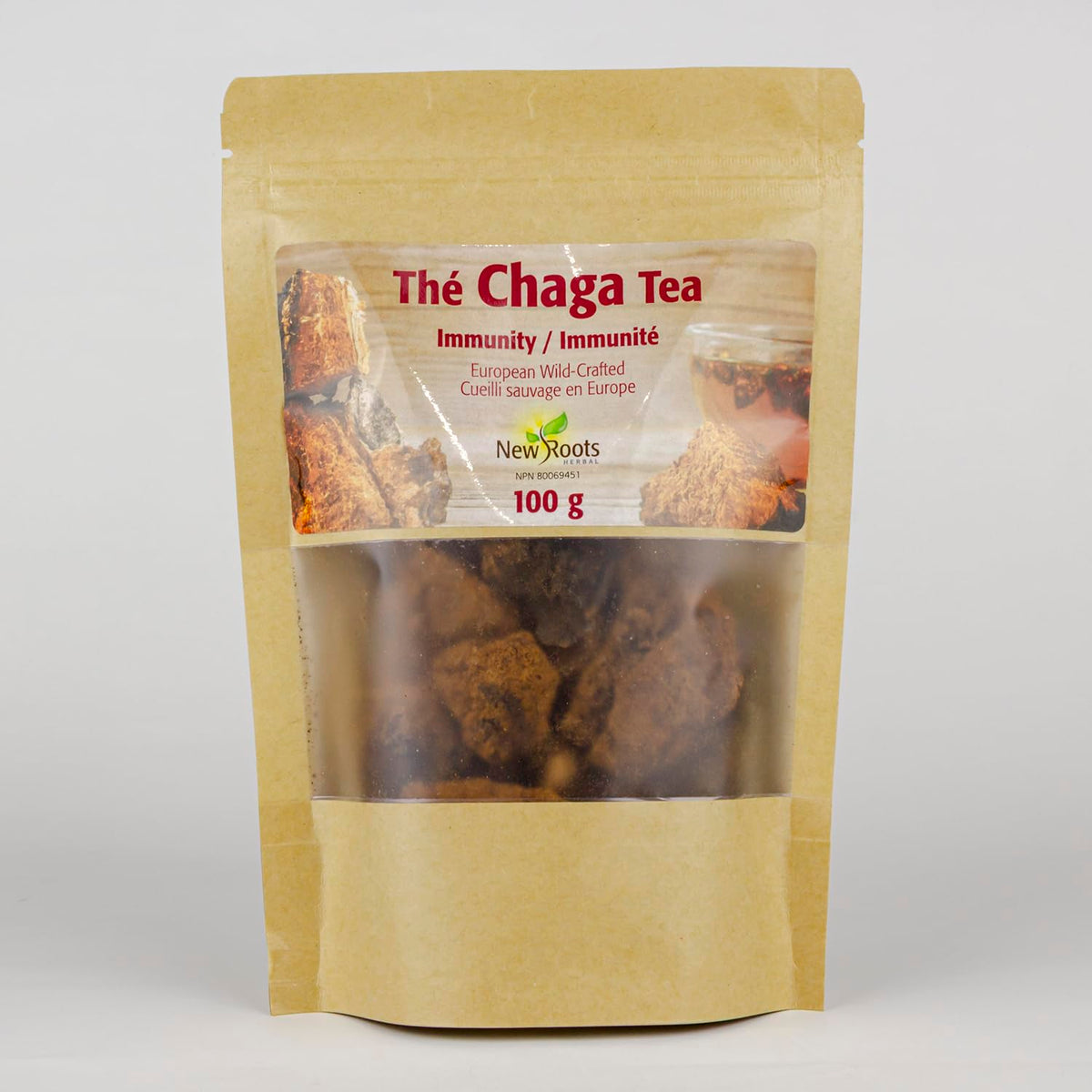 New Roots Herbal Organic Chaga Mushroom Tea Powder, 100g, 33 Servings, Authentic Wild-Crafted Superfood from Canadian Forests, Sustainably Harvested, Supports Vitality, Rich in Antioxidants, Non-GMO
