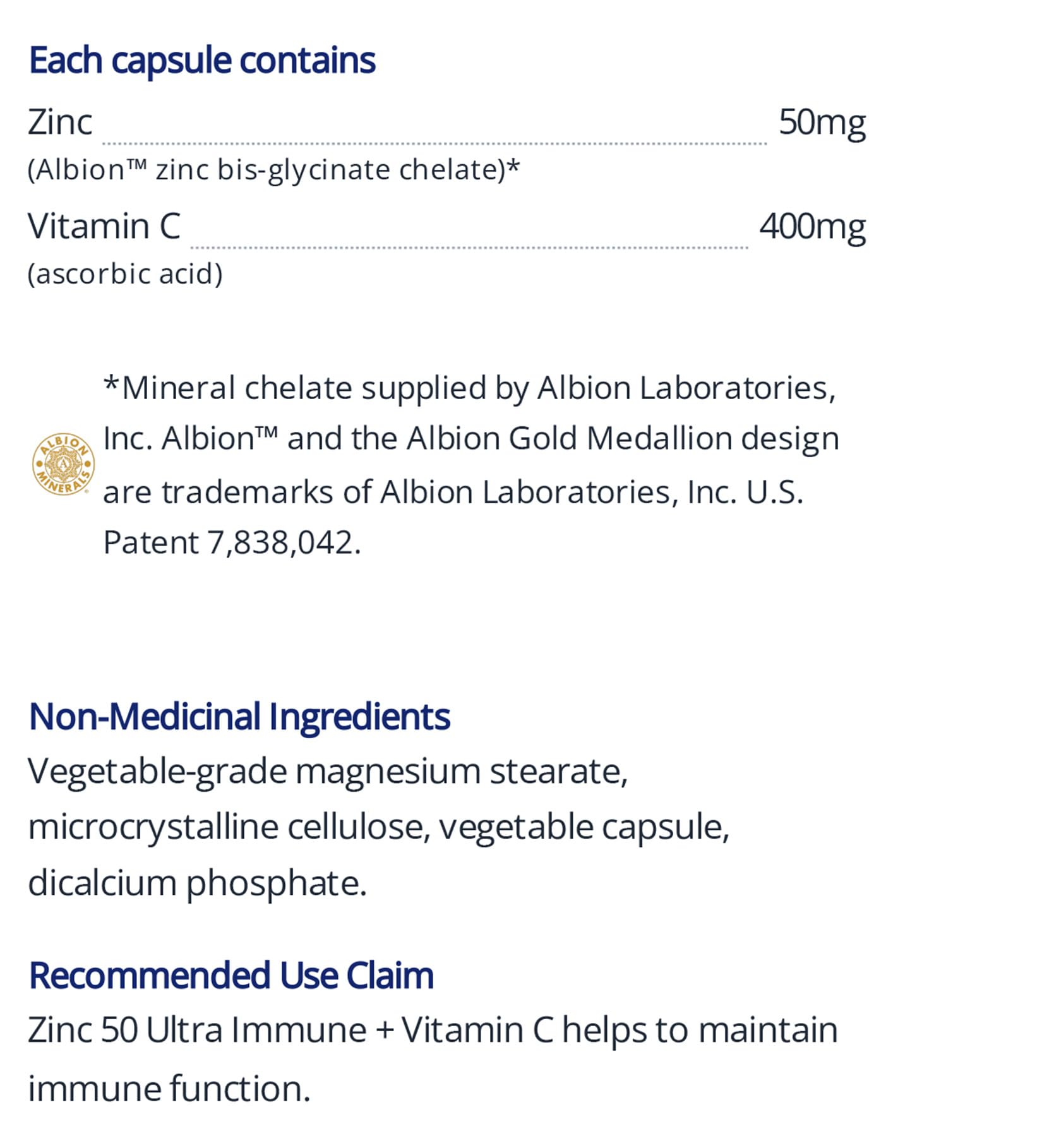 CanPrev Zinc Ultra Immune + Vitamin C, 120 Capsules 120-Day Supply - Vegan, Non-GMO and Gluten-Free - 50mg of Zinc Bis-Glycinate with 400mg of Vitamin C - Helps to Maintain Immune Function