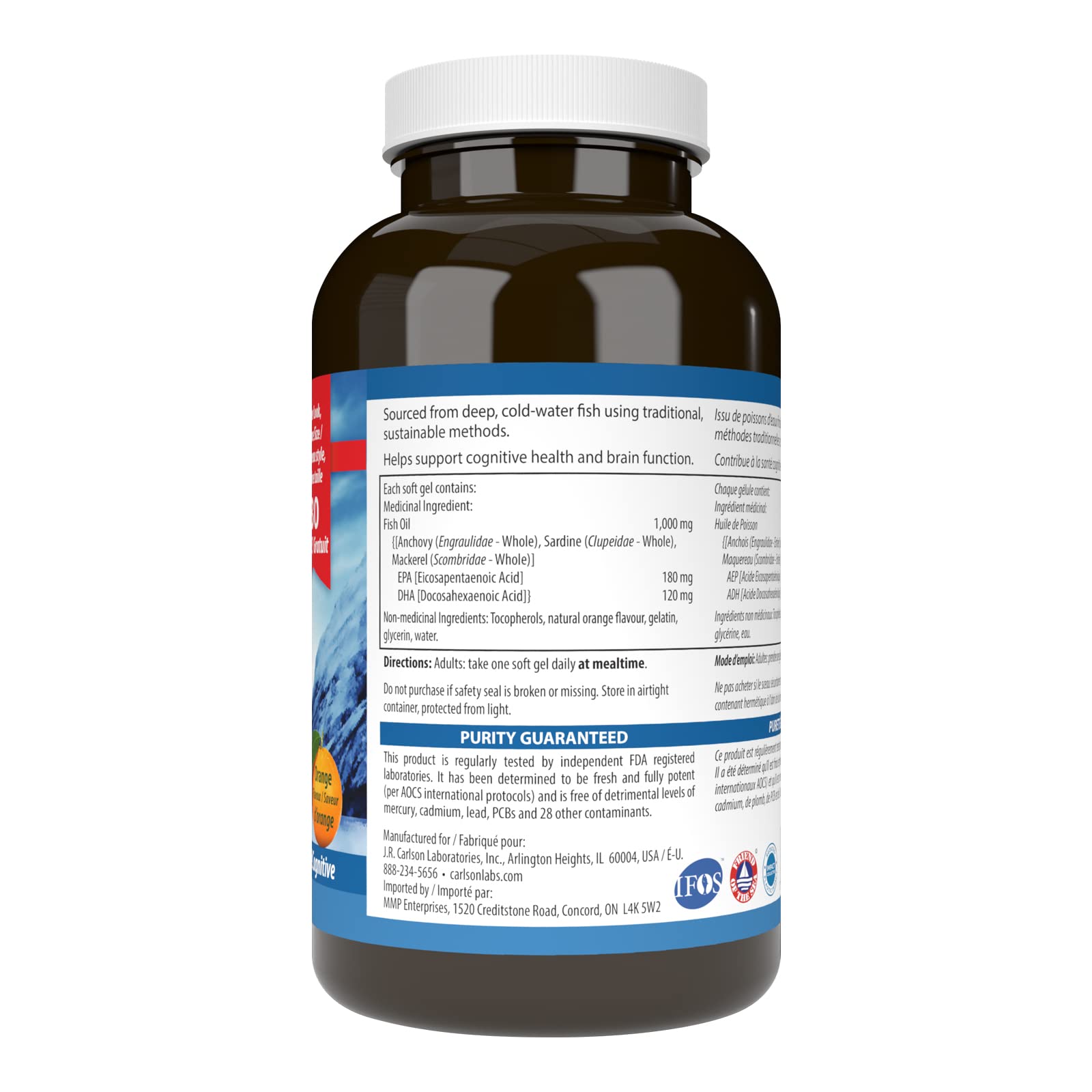 Carlson - Huile de poisson de très haute qualité, 350 mg d'oméga-3, supplément d'huile de poisson norvégienne, huile de poisson sauvage oméga-3, capsules d'huile de poisson issues de sources durables, supplément d'oméga-3