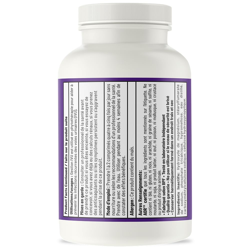 AOR - UTI Cleanse, 120 comprimés - Jus de canneberge avec supplément de D-Mannose - D-Mannose pour la santé des voies urinaires - Extrait de jus de canneberge séchée Vaccinium Macrocarpon