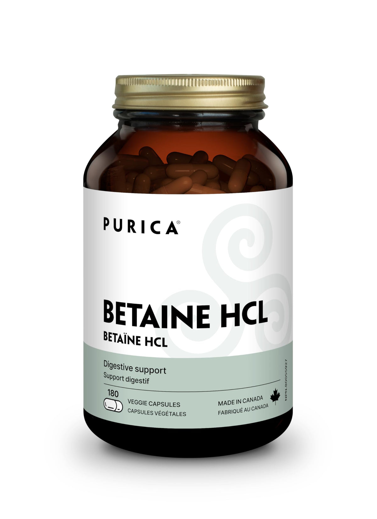 PURICA Betaine HCl 500 mg Capsules, Vegan, 180 Day Supply, Made in Canada
