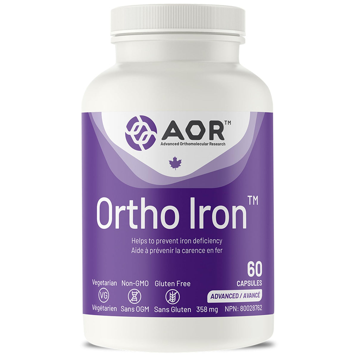 AOR Ortho Iron Supplements, 30mg Iron, Vitamin C, Folate, B12,60-Day Supply