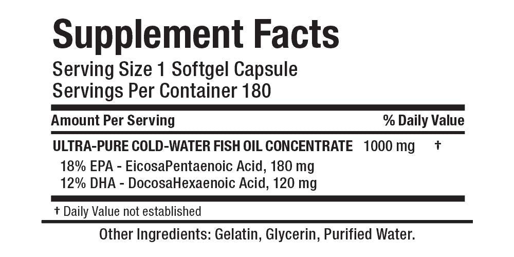 ALLMAX Nutrition Omega 3 Ultra-Pure Cold-Water Fish Oil Concentrate, 180 Softgels