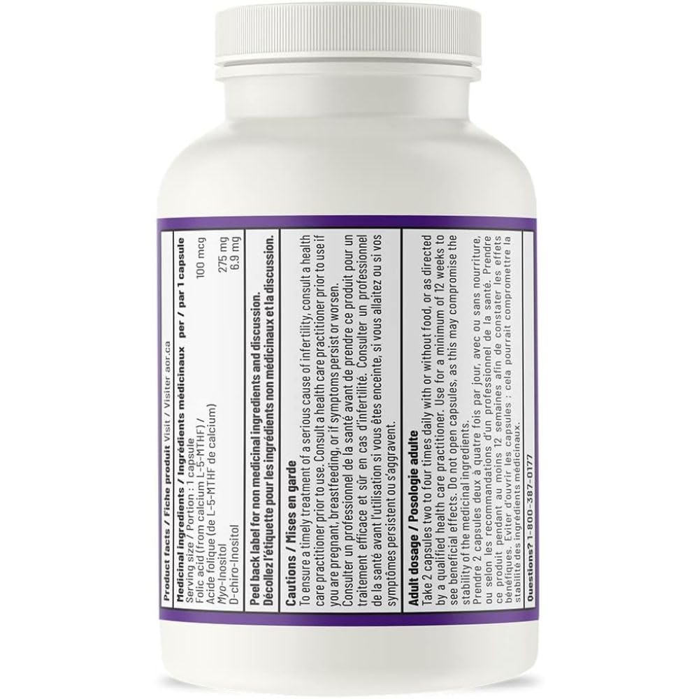 AOR - Advanced PCOS Support, 120 gélules (approvisionnement de 30 jours) - Supplément de Myo-Inositol et D-Chiro Inositol pour femmes - Favorise la santé ovarienne et l'équilibre du cycle menstruel - Formule SOPK pour femmes - Végane et sans OGM