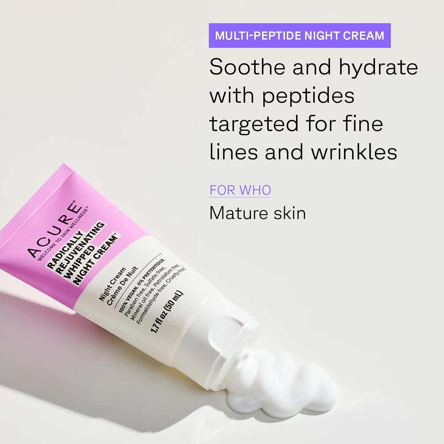 Acure Radically Rejuvenating Whipped Night Cream - Anti Aging Peptide Night Face Cream for Women & Men, Hydrating & Renewing Moisturizer for Fine Lines and Dark Spots with Vitamin C, 50ml