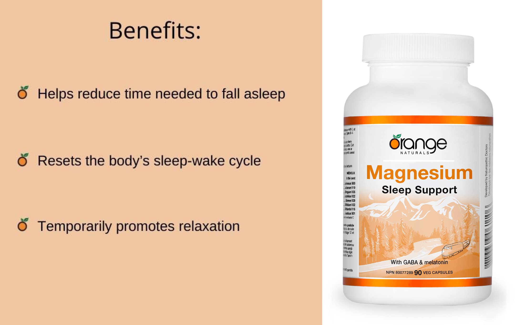 Orange Naturals Soutien au sommeil au magnésium avec GABA et mélatonine, 90 capsules végétales, approvisionnement de 3 mois, soutien nocturne pour le repos et la relaxation, aide à maintenir une routine de sommeil saine, sans produits laitiers ni gluten