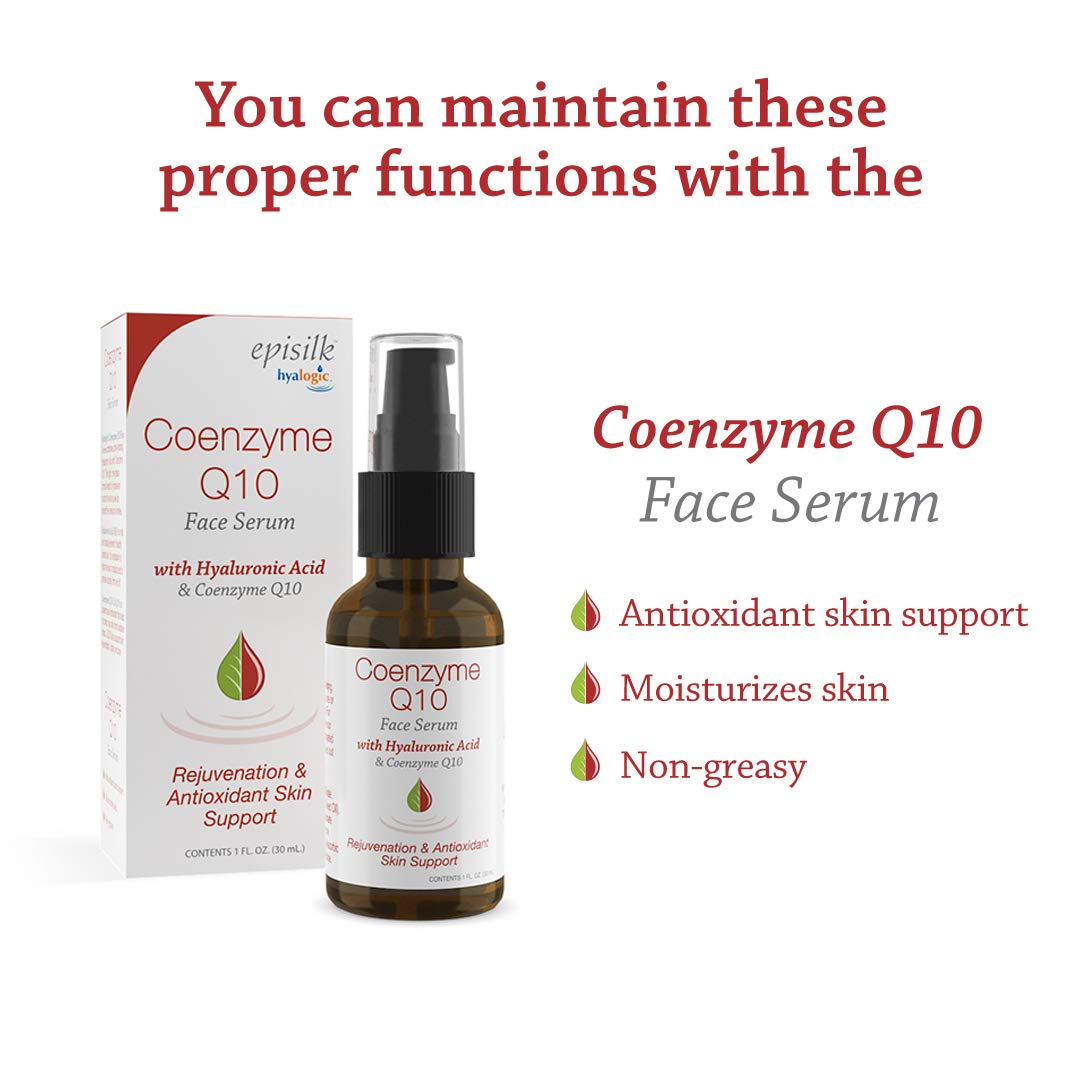 Sérum de coenzyme Q10 Hyalogic Episilk avec acide hyaluronique pour le soutien du collagène | Sérum raffermissant visible pour le visage pour peaux sèches | Rajeunissement de la peau - Sérum antioxydant (30 ml)