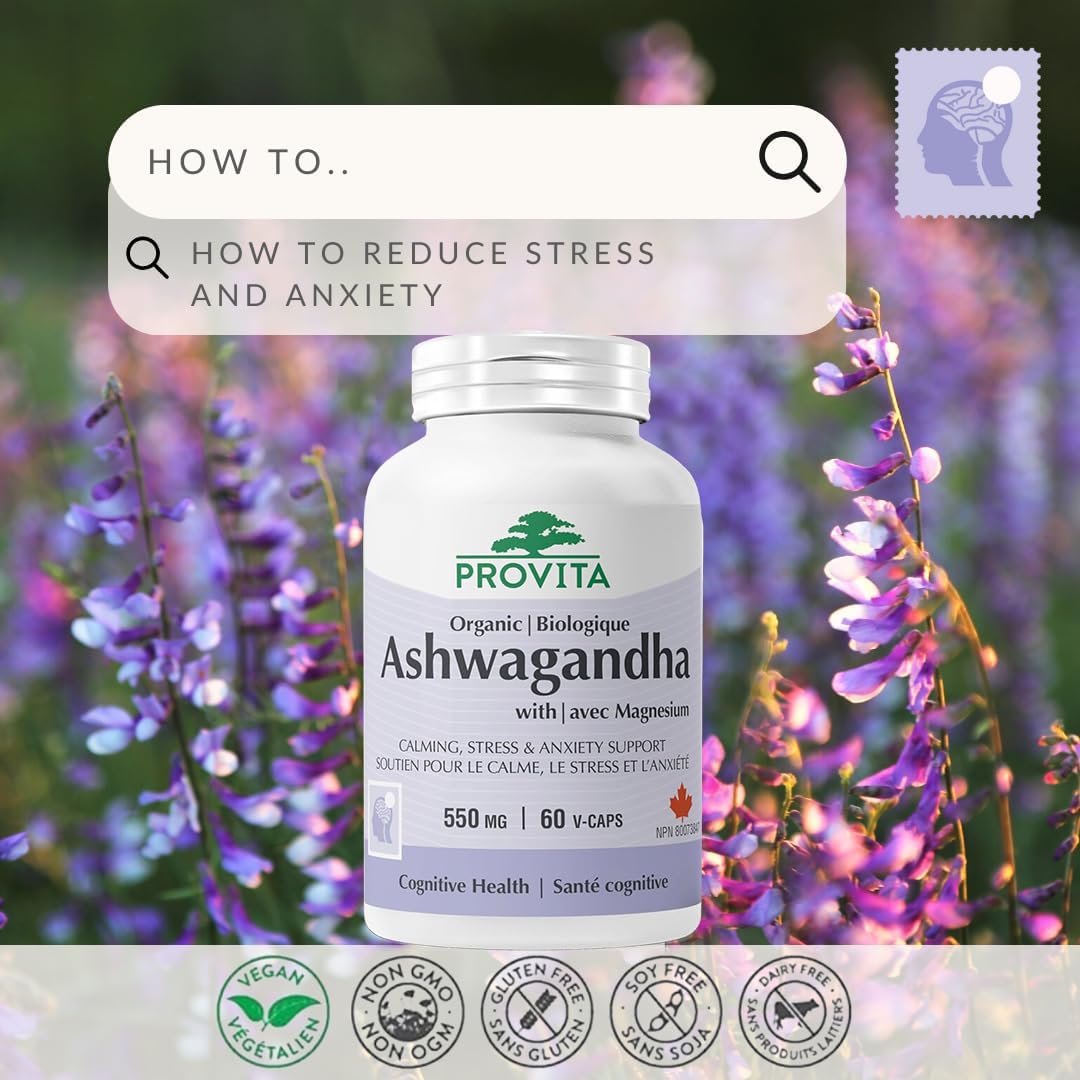 Provita Ashwagandha Bio - Soulage le stress et l'anxiété, améliore la mémoire et favorise le sommeil (60 gélules)