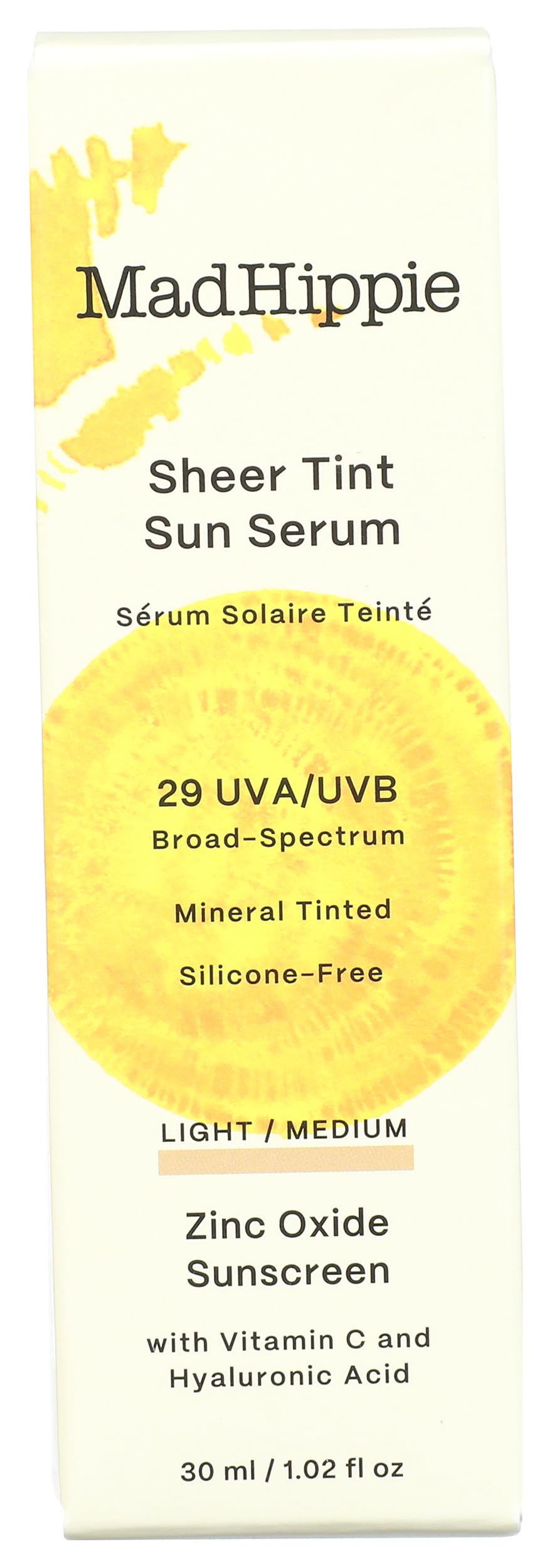 Mad Hippie Sheer Tint Sun Serum (Light/Medium), Tinted Moisturizer for Face with SPF 29, Vitamin C, Hyaluronic Acid, Tinted Sunscreen for Face in a Recyclable Glass Bottle, Reef Safe, 30ml, 1 Pack