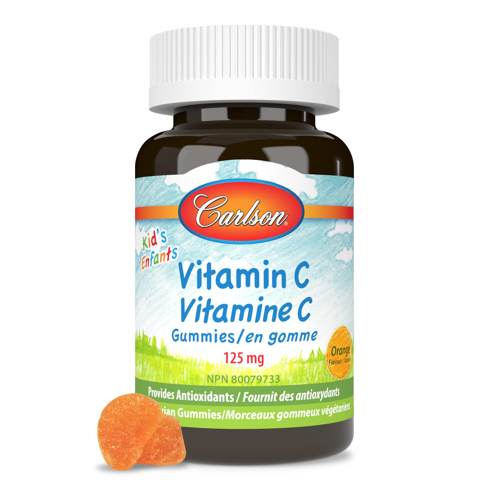 Carlson - Kid's Vitamin C Gummies, 125 mg, Optimal Wellness, Non-GMO, Orange, 60 Vegetarian Gummies