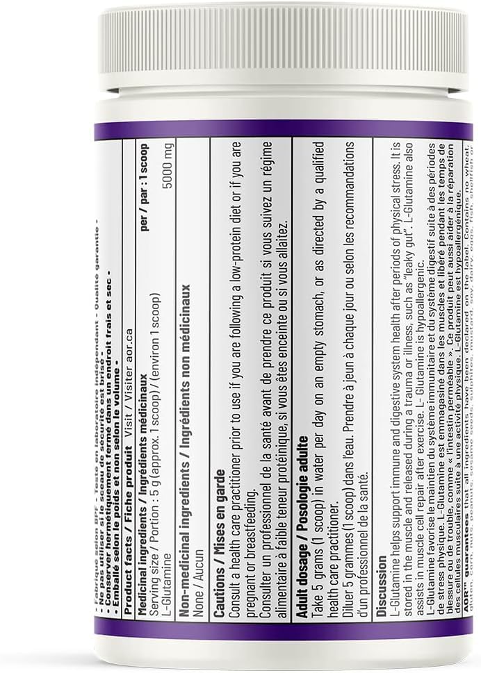 AOR L-Glutamine Powder 5000mg, 450g 90 Servings - L-Glutamine Supplement, Supports Digestive Comfort, Recovery & Overall Wellness, Vegan and Non-GMO, Trusted Choice Recommended by Professionals