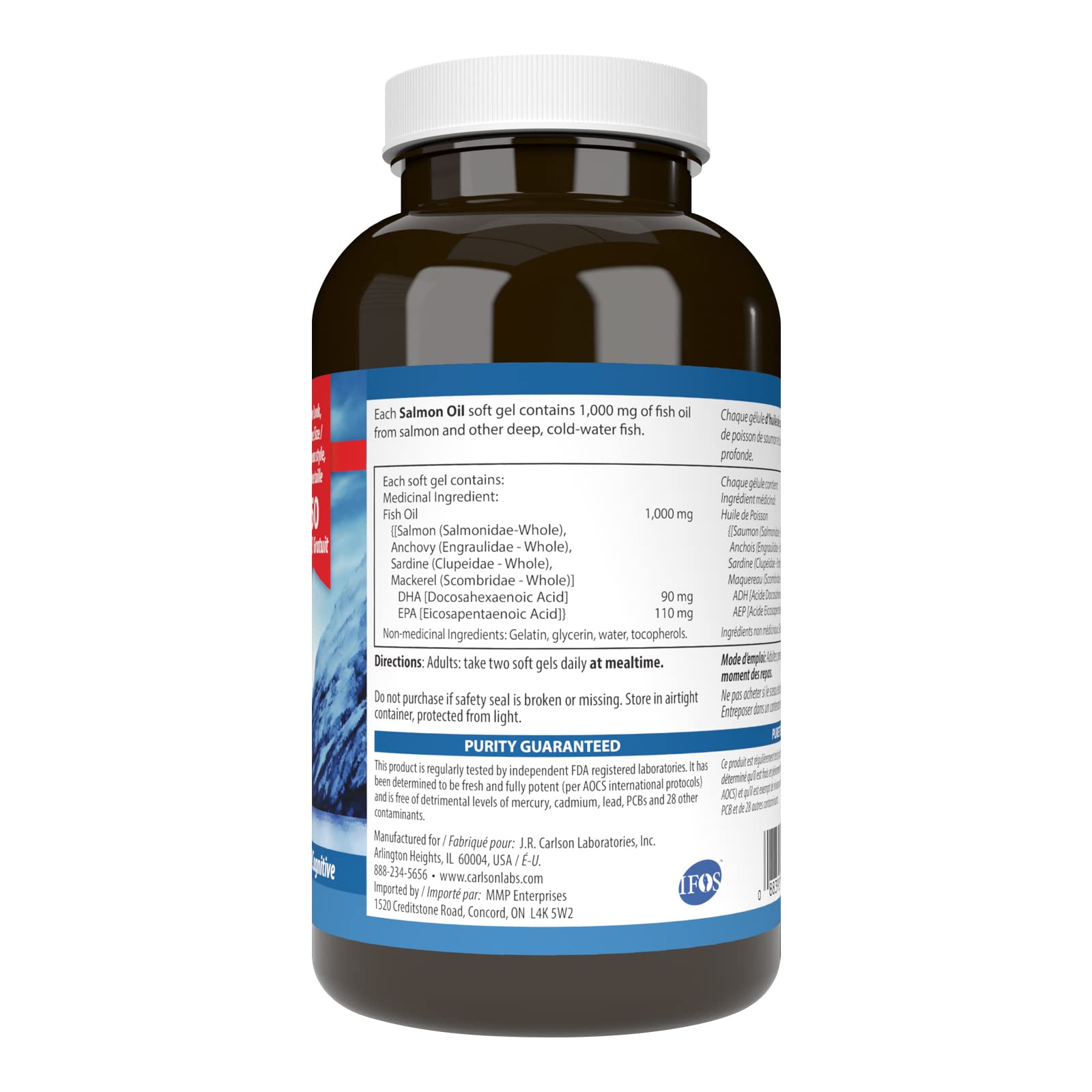 Carlson - Huile de saumon norvégien, 500 mg d'Oméga-3, Complément d'huile de saumon norvégien, Capsules d'huile de saumon Oméga-3 sauvage, Source durable
