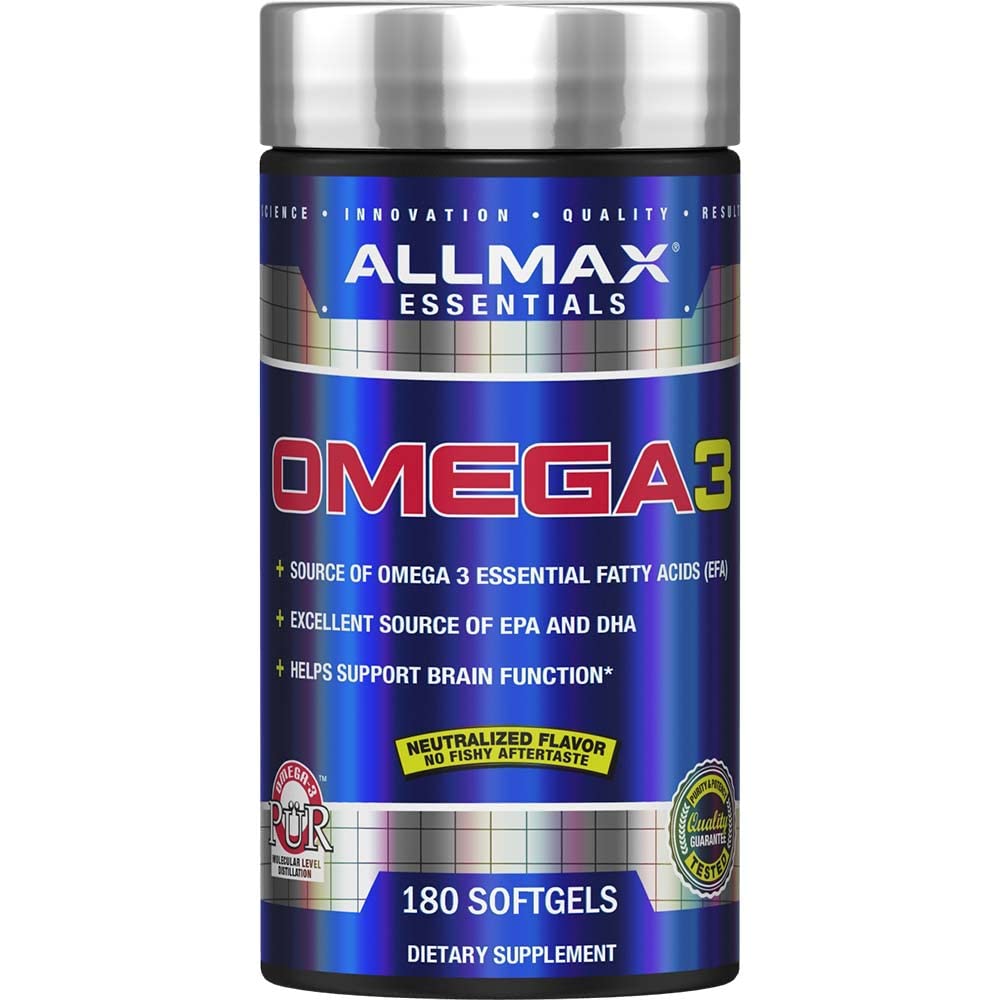 ALLMAX Nutrition Omega 3 Ultra-Pure Cold-Water Fish Oil Concentrate, 180 Softgels