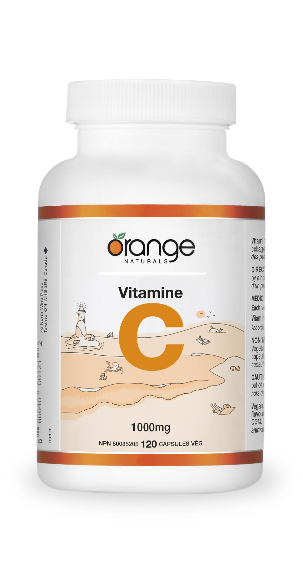 Orange Naturals Vitamine C 1000 mg, 120 V-Caps, Approvisionnement de 4 mois, Supplément d'acide ascorbique pur, Végétalien, Pratique au quotidien, Favorise le bien-être, Soutien antioxydant, Formation de collagène, Os et dents sains
