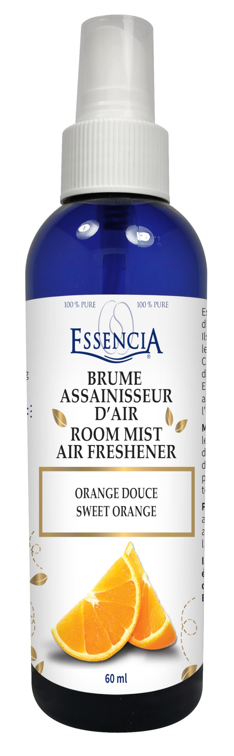 Essencia Room Mist Air Freshener 60ml, Sweet Orange Essential Oil Spray for Refreshing & Uplifting Ambiance, Long-Lasting Scent for Home, Office & Car, Enhances Any Space with a Fresh, Inviting Aroma