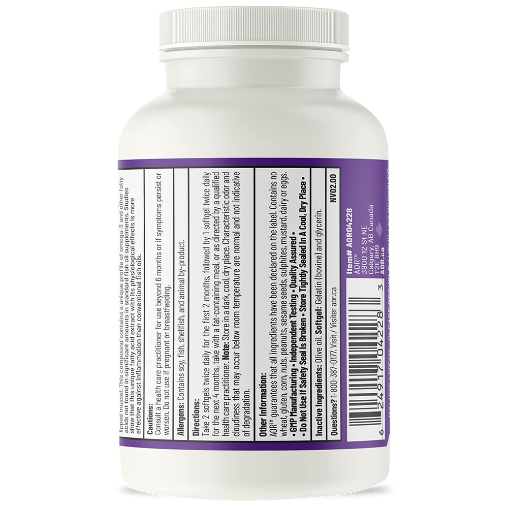 AOR Green Lipped Mussel FFA Omega 3 Supplement, Joint Support, 60 Softgels