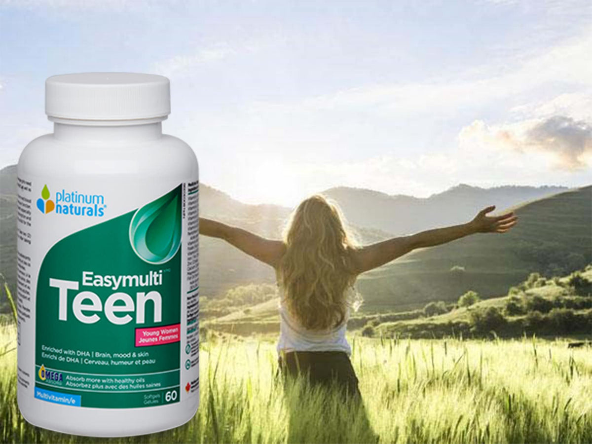 Platinum Naturals Easymulti Teen for Young Women, 60 Softgels, Comprehensive Multivitamin with Iron, Vitamin B6 & B12, D3, Calcium, Support Brain Health & Skin, Nutritional Supplement for Teen Girls