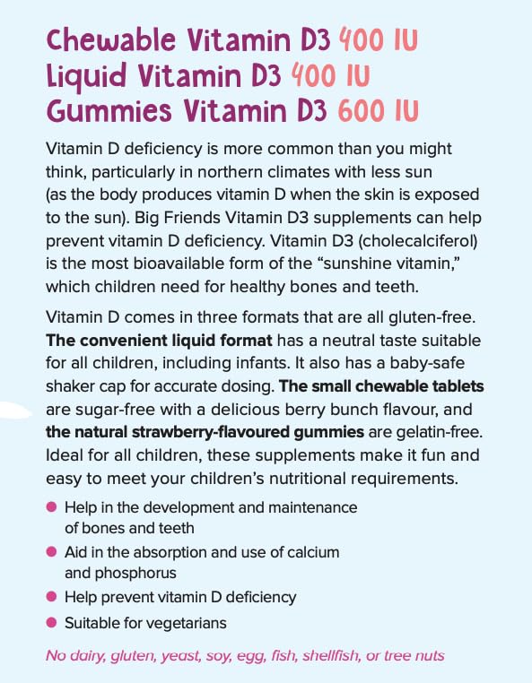 Natural Factors Big Friends KIDS Vitamin D3 400 IU, 250 Chewable Tablets, Berry Bunch, Allergen-Free, Sugar Free, Supports Healthy Immune System & Bone Health, Proudly Canadian