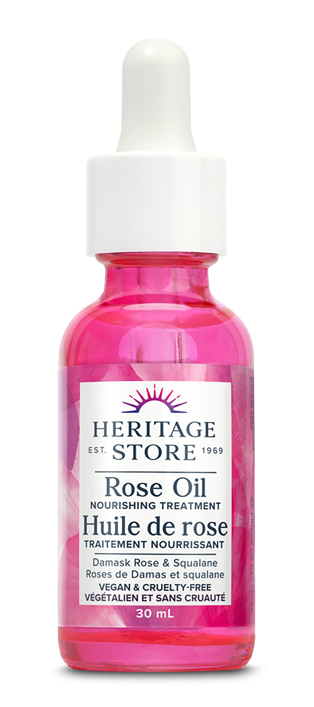 Heritage Store - Huile de rose | Soin nourrissant | Rose de Damas et Squalane | Hydratant et apaisant | Végan et sans cruauté animale | 30ml, Transparent