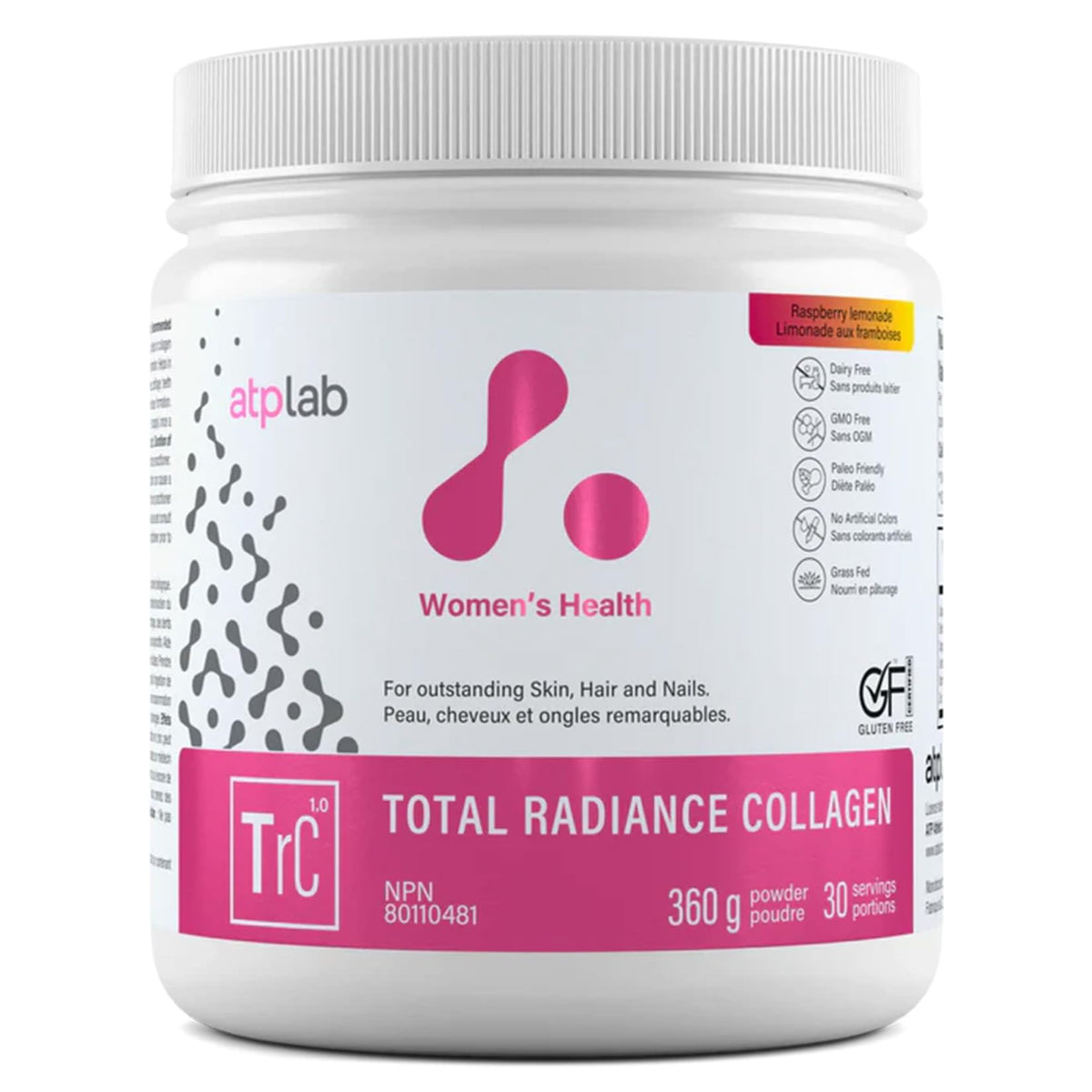 atplab Total Radiance Collagen Powder, 9g Bovine Collagen, Raspberry, 360g