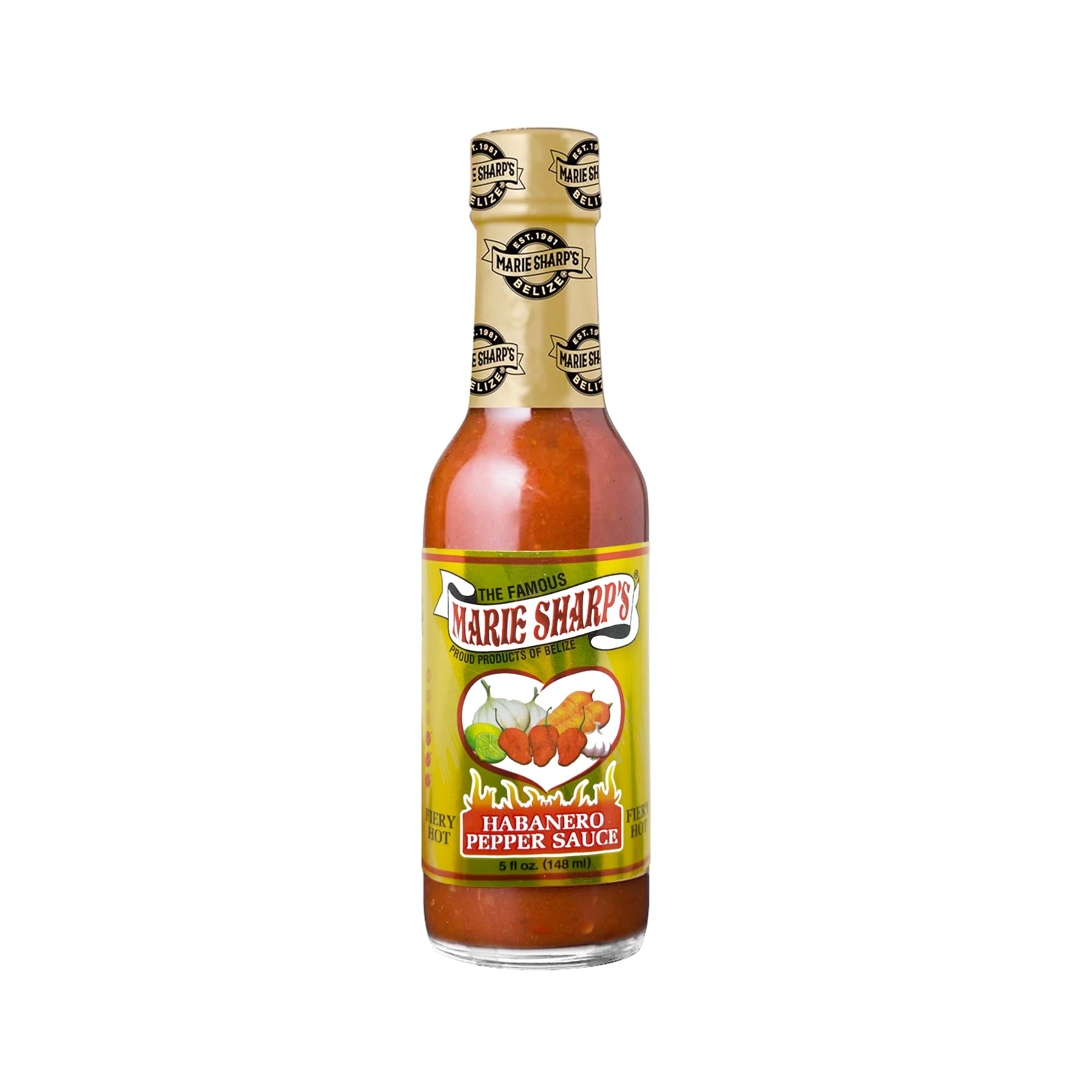Marie Sharp’s Belizean Heat Habanero Pepper Sauce, 5 oz | Extra Hot Gourmet Hot Sauce from Belize | All-Natural, No Artificial Preservatives