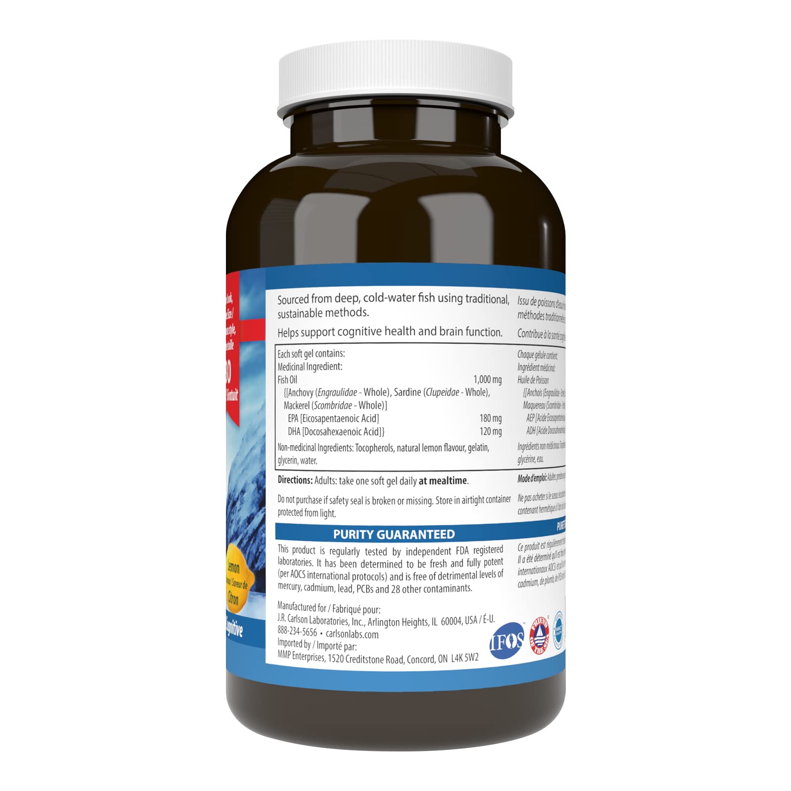 Carlson - Huile de poisson de très haute qualité, 350 mg d'oméga-3, supplément d'huile de poisson norvégienne, huile de poisson sauvage oméga-3, capsules d'huile de poisson issues de sources durables, supplément d'oméga-3