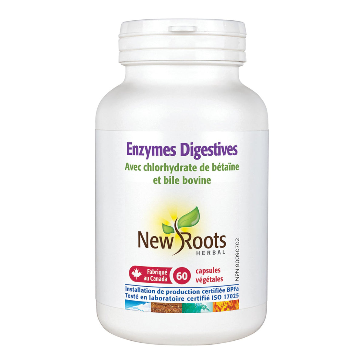 New Roots Herbal Digestive Enzymes, 60 Veggie Capsules, 15-60 Day Supply, Daily Support for Comfort & Balance, Breaks Down Proteins, Fats, Carbs with Betaine HCl, Ox Bile, Papain