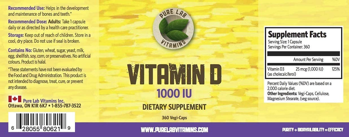 Pure Lab Vitamins Vitamin D3 1000 IU - 360 Vegi-Caps