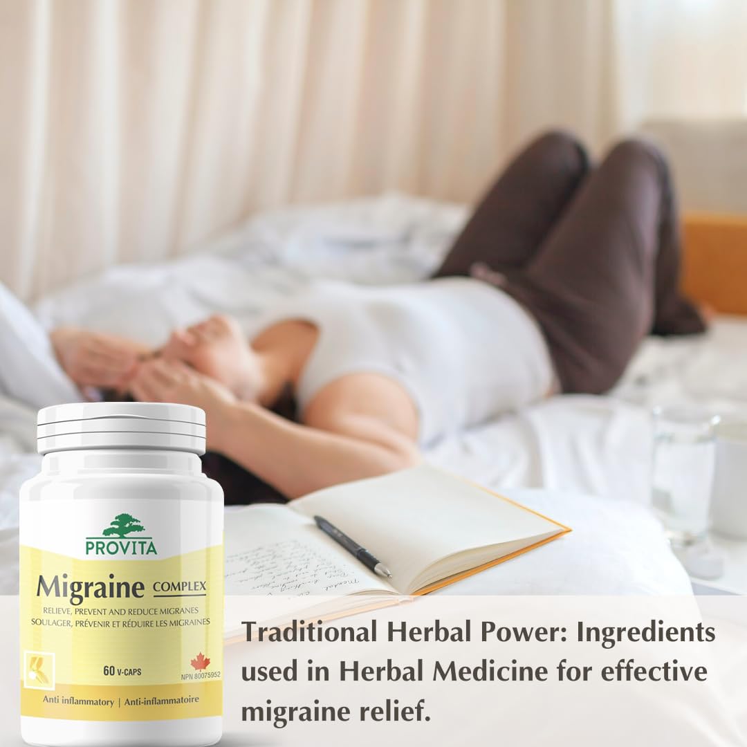 Provita Migraine - Natural Herbal Solution for Headaches, Prevent & Reduce Severity of Migraines (60 Capsules)
