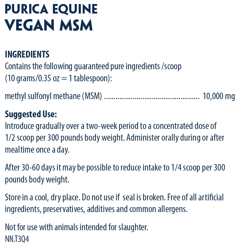 PURICA Équin MSM Végétalien en Poudre - Supplément Pur & Organique pour Chevaux pour le Soutien Articulaire, 1kg