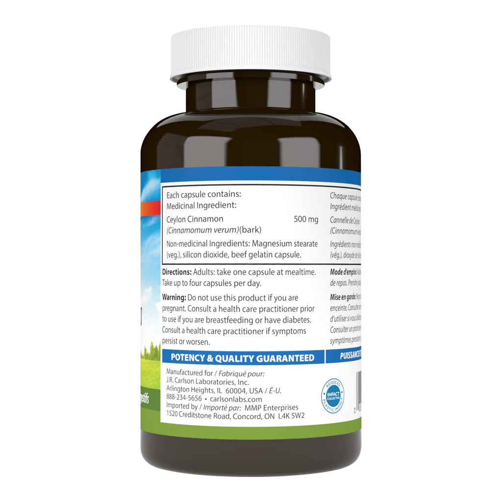 Carlson - Ceylon Cinnamon, True Cinnamon Supplements, 500 mg, Cinnamon Extract Pills, Ceylon Cinnamon Capsules
