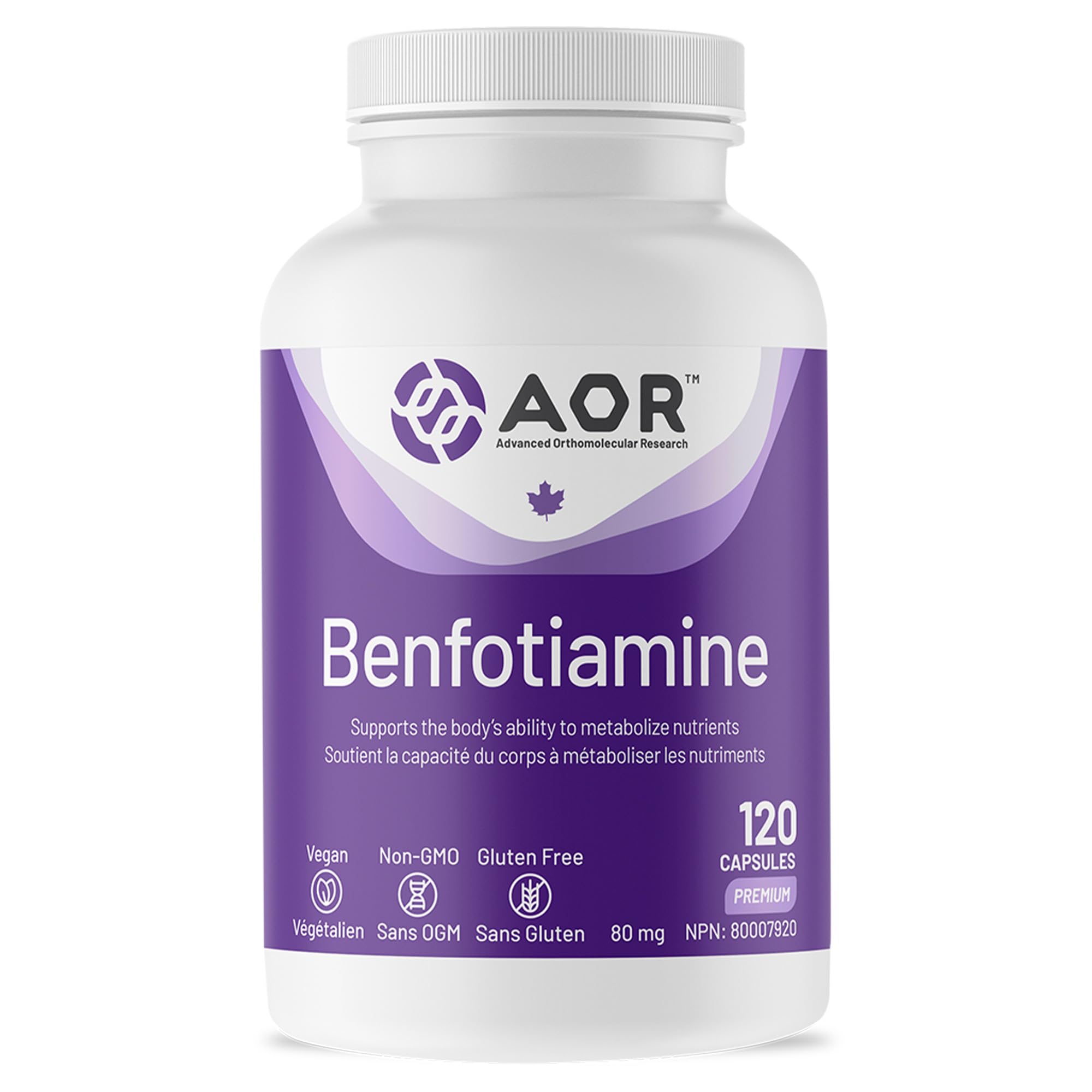 AOR Benfotiamine Vitamin B1 80mg 120 Caps 120-Day Supply - Vitamin B Complex Supplement - Vegan, Non-GMO, Gluten-Free - Easy-to-Swallow - Supports Energy Production, Healthy Metabolism and Circulation